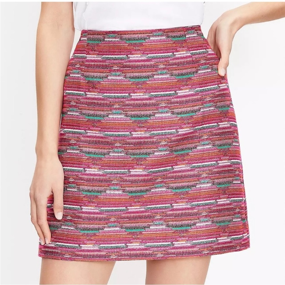 Ann Taylor Loft Hot Pink Barbie Ikat Jacquard Textured Mini Skirt NWT